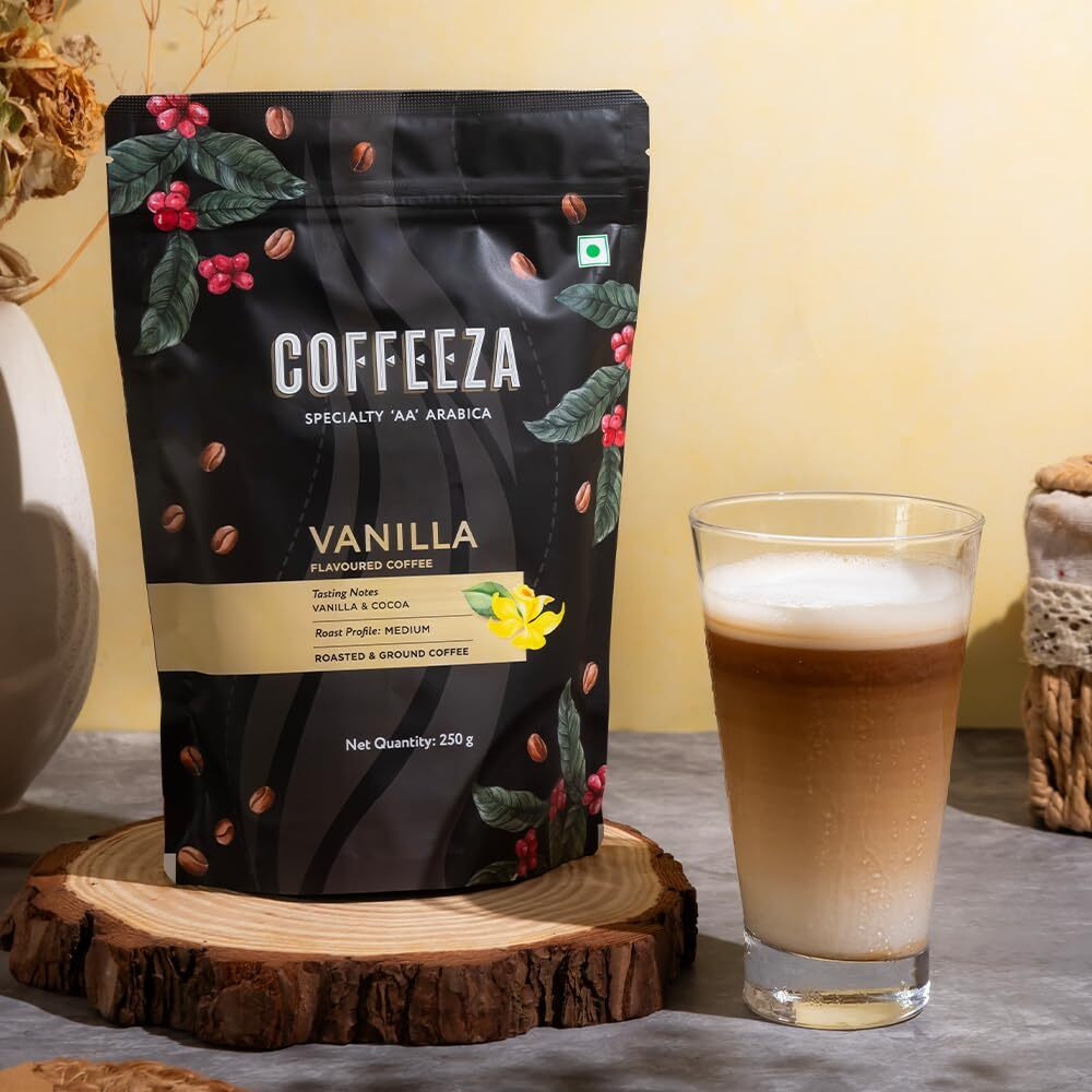 Coffeeza Ground Coffee - Coarse Grind - Vanilla Flavored - Pack Of 4 (250G Each) - Medium Roast 100% Arabica Ground Coffee Powder