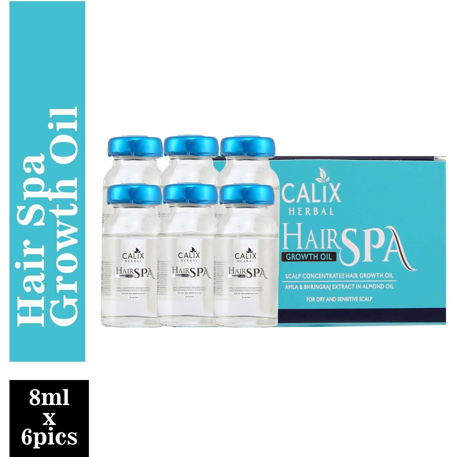 Calix Herbal Organic Hair Growth Oil Ayurvedic Hair-Spa For Complete Hair Treatment With Bhringraj Extracts, Almond & Amla Oil - 8Ml X 6, 220 Grams