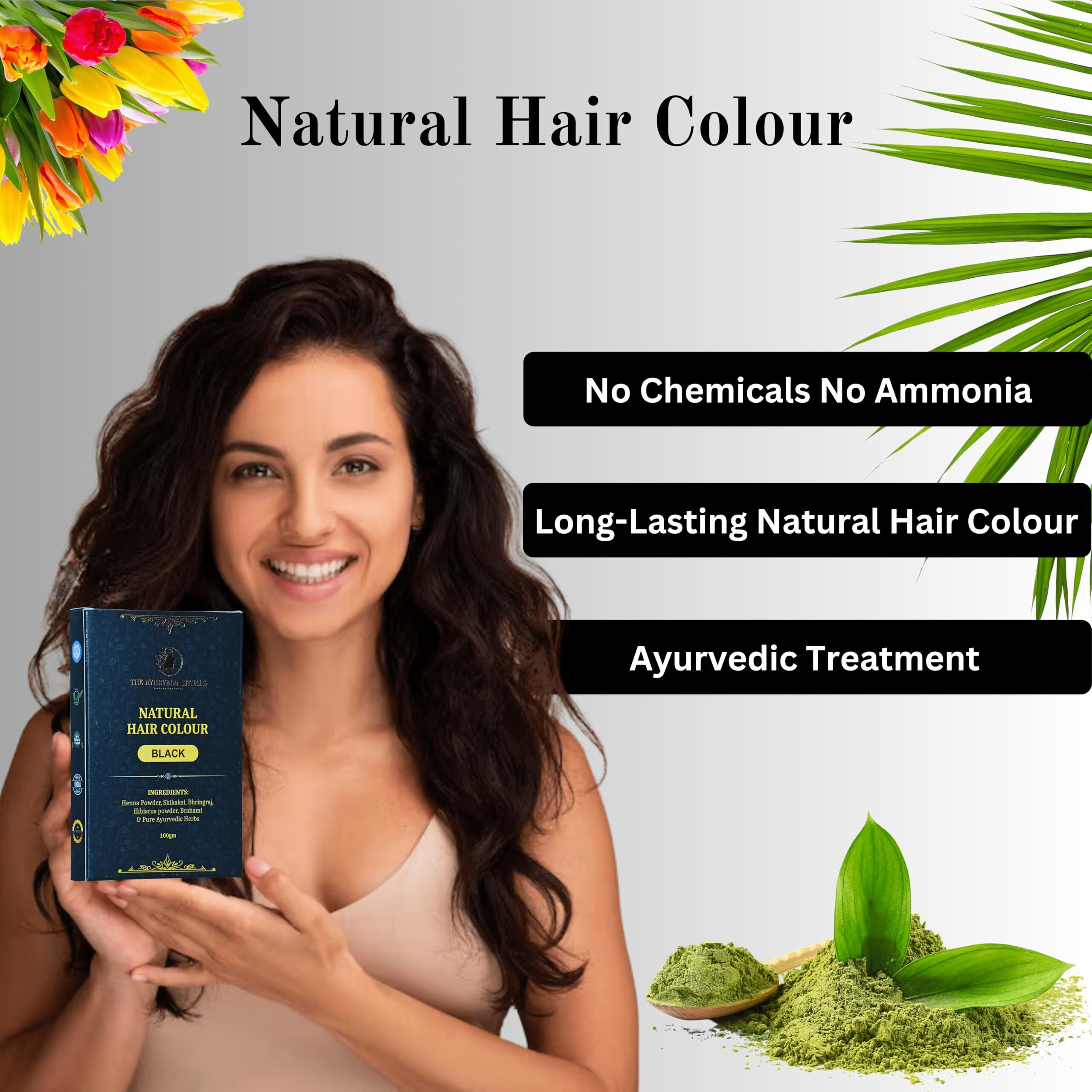 The Ayurveda Rituals - Natural Hair Colour Black For Women & Men | 100% Natural | Ammonia Free & Ppd Free | Herbal Organic Hair Colour | Plant-Based | Natural Henna Powder | 9 Organic Ayurvedic Extracts L Natural Black (100Gm)