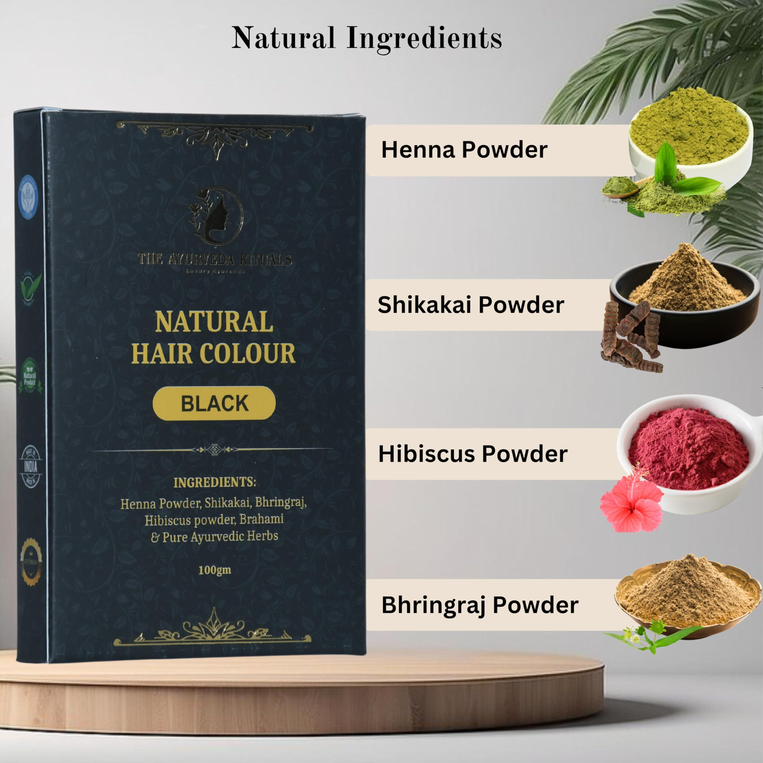 The Ayurveda Rituals - Natural Hair Colour Black For Women & Men | 100% Natural | Ammonia Free & Ppd Free | Herbal Organic Hair Colour | Plant-Based | Natural Henna Powder | 9 Organic Ayurvedic Extracts L Natural Black (100Gm)