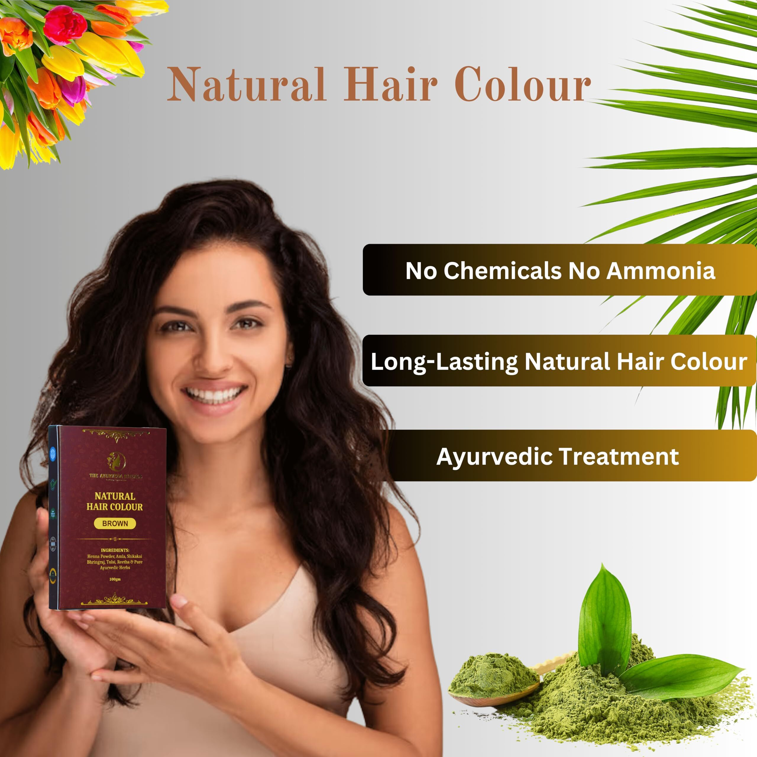 The Ayurveda Rituals - Natural Hair Colour Brown For Women & Men | 100% Natural | Ammonia Free & Ppd Free | Herbal Organic Hair Colour | Plant-Based | Natural Henna Powder | 9 Organic Ayurvedic Extracts L Natural Brown (100Gm)