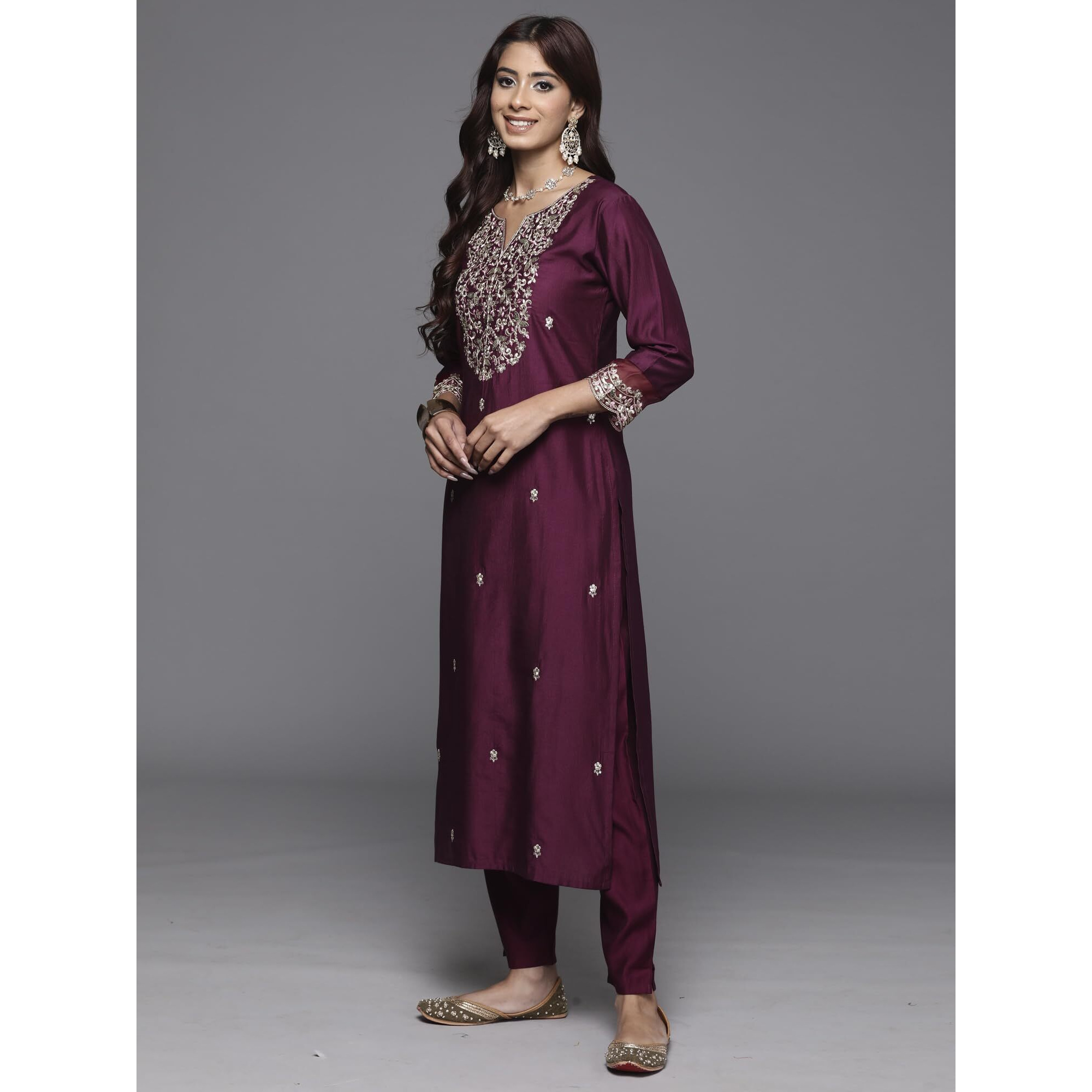 Indo Era Women's Embroidered Viscose Calf Length Straight Kurta & Pant With Dupatta Set (Kh1Pr9420_X-Small)
