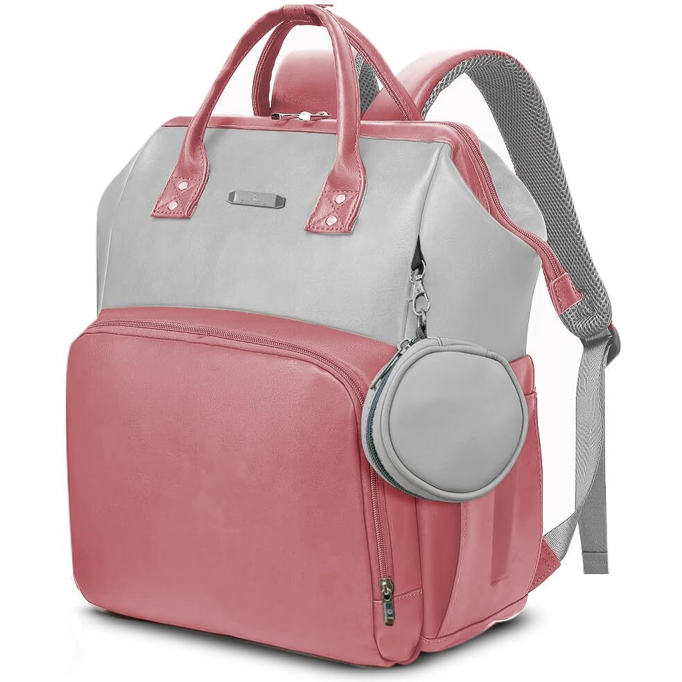 Staranddaisy Diaper Bag/Maternity Bags For Mothers/Mom With Multi Compartments, Insulated Bottle Pockets, Waterproof, Ultra Vegan Leather, 30L Capacity - Pink Grey