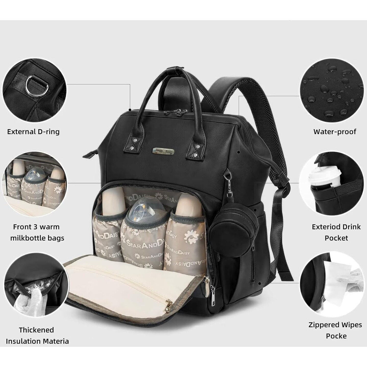 Staranddaisy Diaper Bag/Maternity Bags For Mothers/Mom With Multi Compartments, Insulated Bottle Pockets, Waterproof, Ultra Vegan Leather, 30L Capacity - Pink Grey