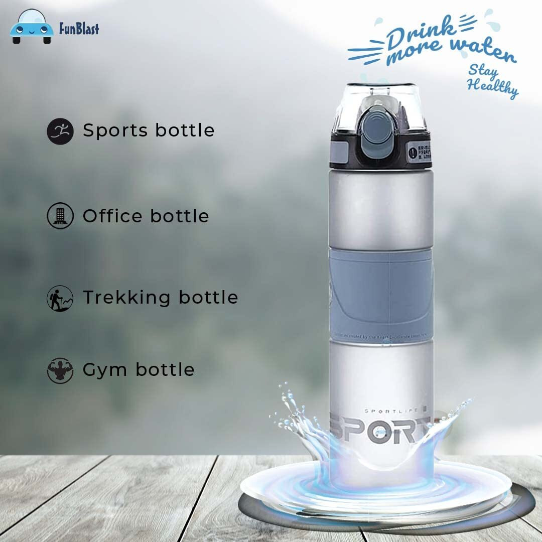 Funblast Unbreakable Water Bottle With Sipper & Straw, Bpa Free Drinking Bottle, Leak-Proof Water Bottle Ideal For Office, Sports, School, Gym (700 Ml, Grey) - Polycarbonate & Polypropylene, Pack Of 1