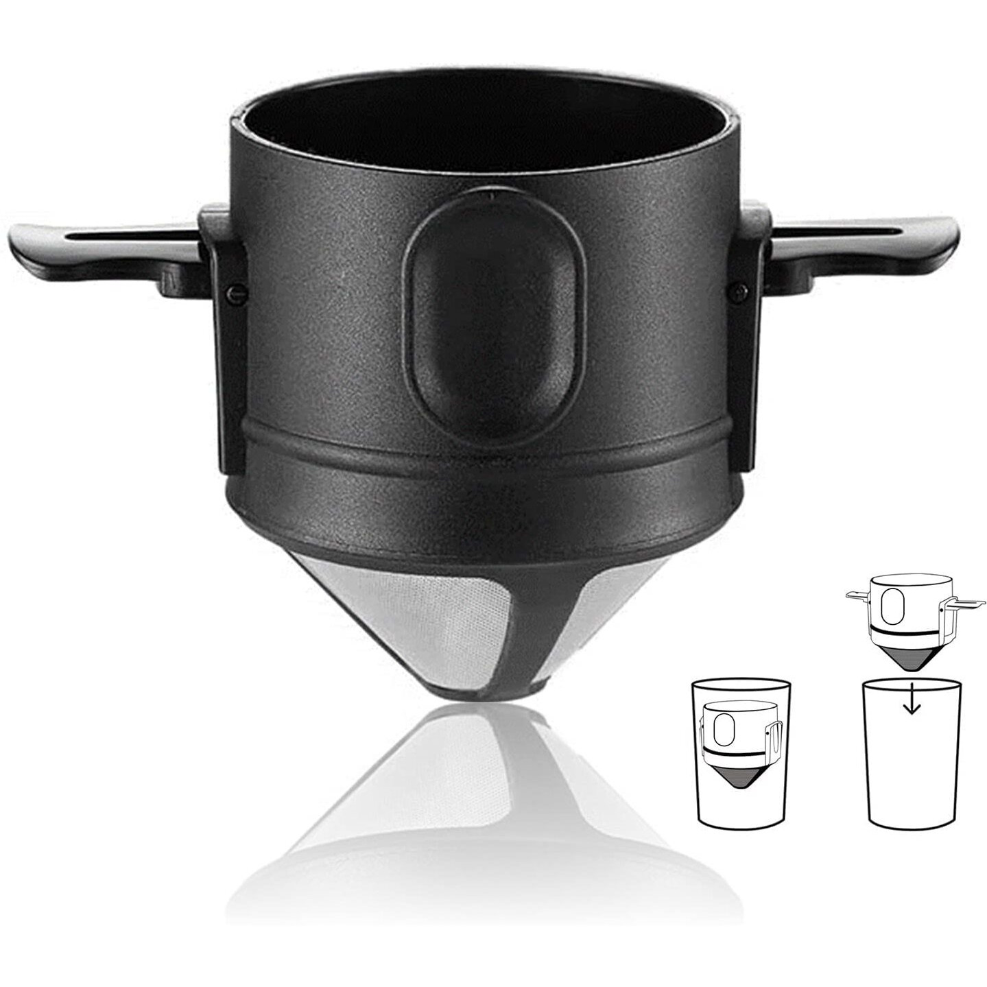 Filter Coffee Maker Double Mesh Pour Over Coffee Filter Food Grade Stainless Steel & Plastic Coffee Dripper 100% Paperless Maker Foldable To Fit Most Cup Keep Coffee Flavour Easy To Use And Clean