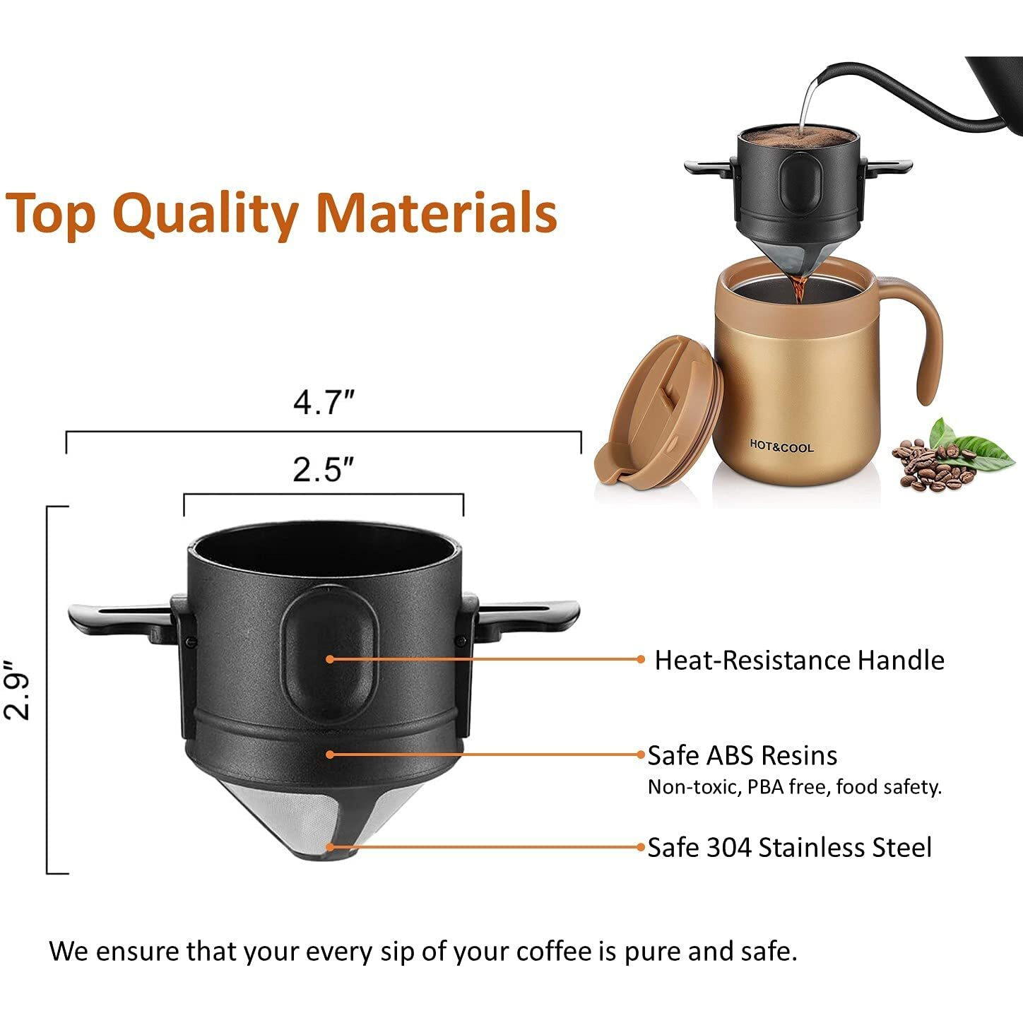 Filter Coffee Maker Double Mesh Pour Over Coffee Filter Food Grade Stainless Steel & Plastic Coffee Dripper 100% Paperless Maker Foldable To Fit Most Cup Keep Coffee Flavour Easy To Use And Clean
