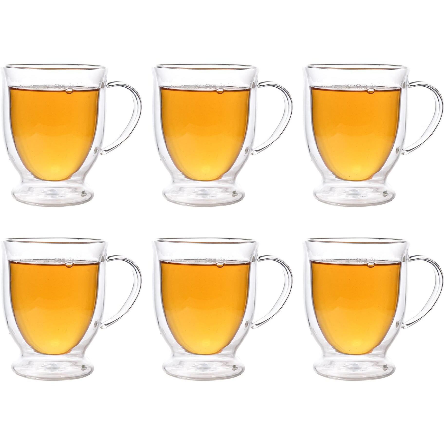 Femora Double Wall Coffee Mug 250Ml (8 Ounces), (Pack Of 6), Clear Glass With Handle, Insulated Cappuccino, Tea, Latte Cup - Heat Resistant