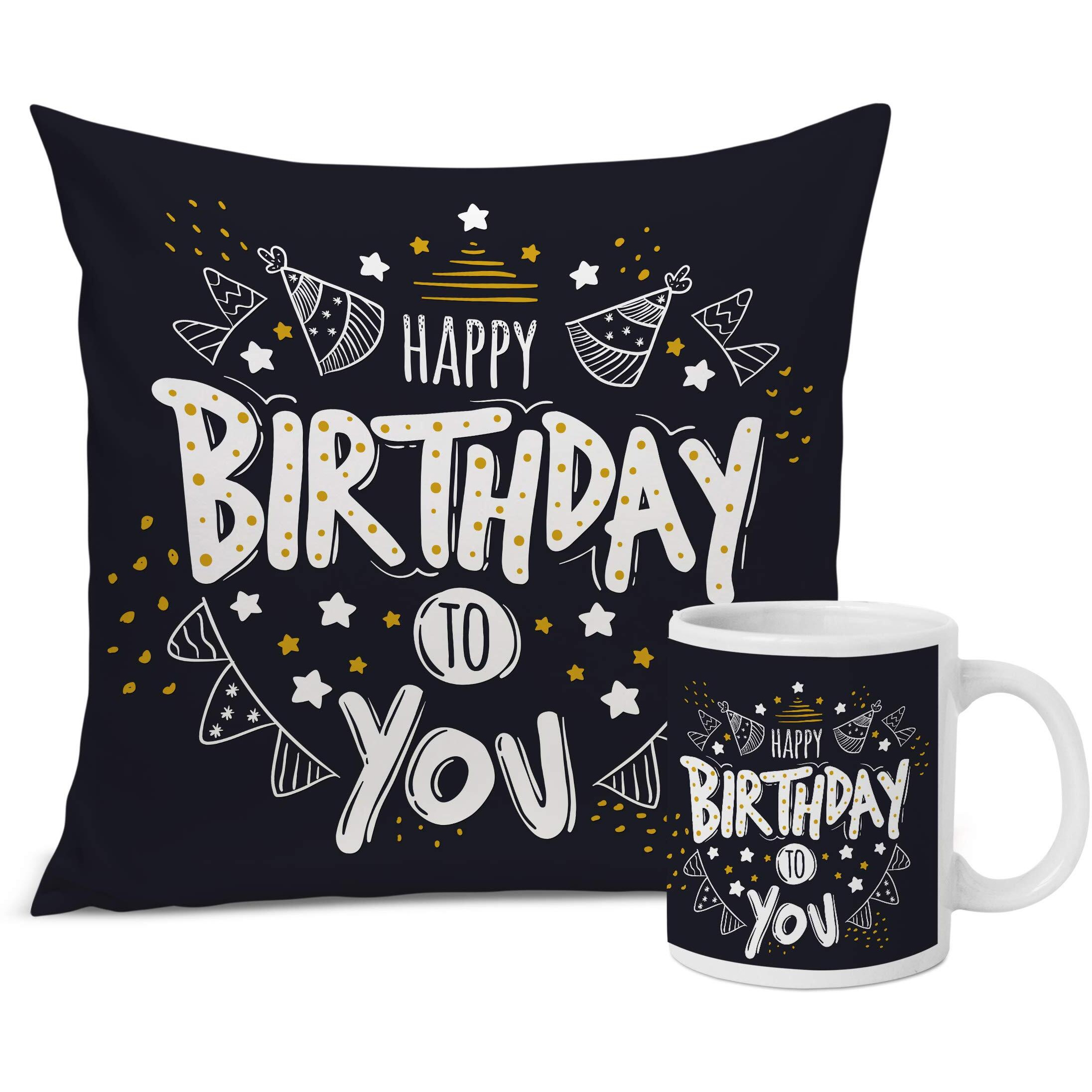 Tied Ribbons Birthday Gift For Brother Sister Friend Father Mother Husband Wife Girlfriend Boyfriend Printed Cushion Cover With Filler (12 X 12 Inch) And Coffee Mug Cup Combo