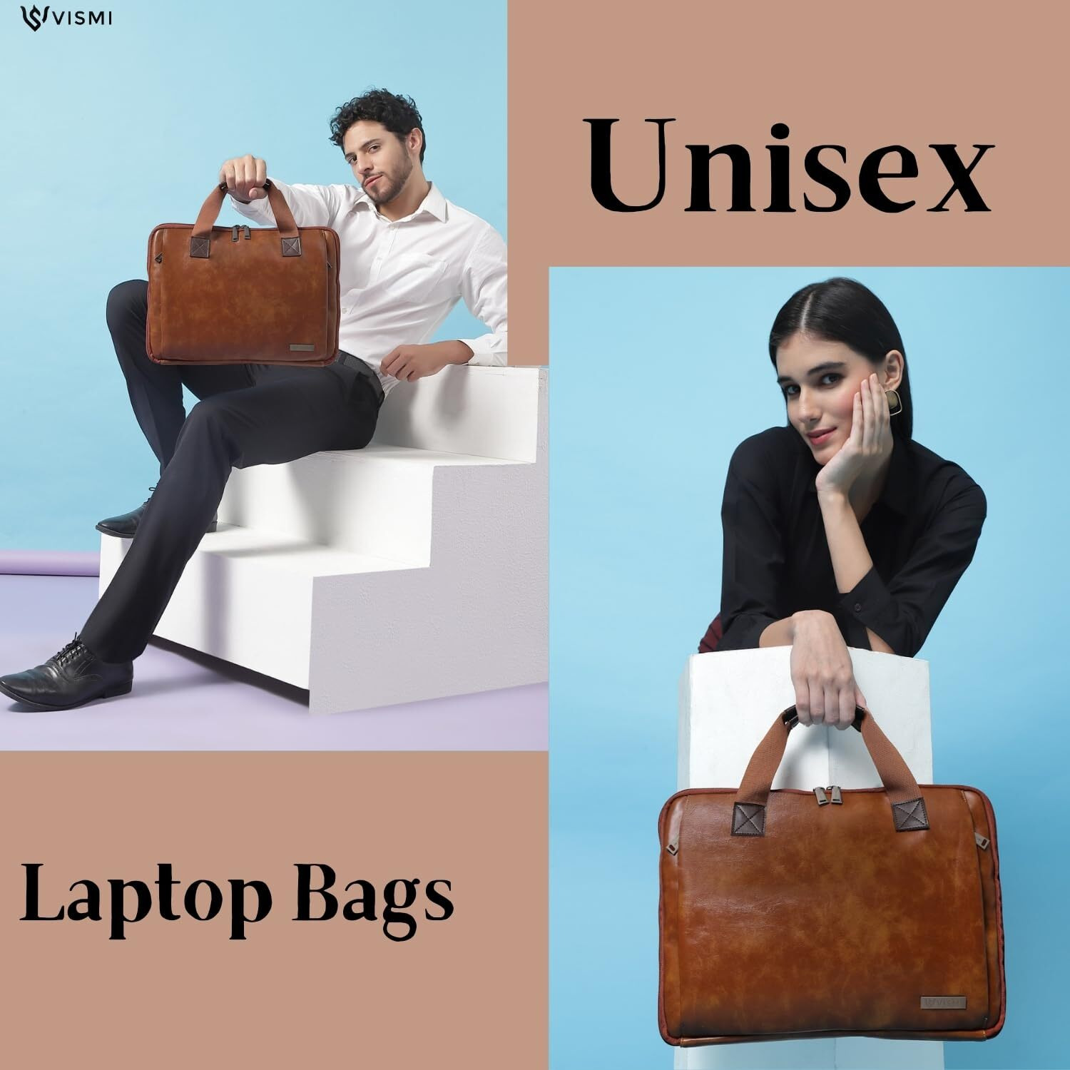 Vismiintrend Stylish Vegan Leather Office Laptop Sleeve Briefcase Handbag Shoulder Messenger Bag For Men And Women | Slim | Portable Bags |13/14/15.6 Inch Laptops | Diwali | Corporate | Gifts (Tan)