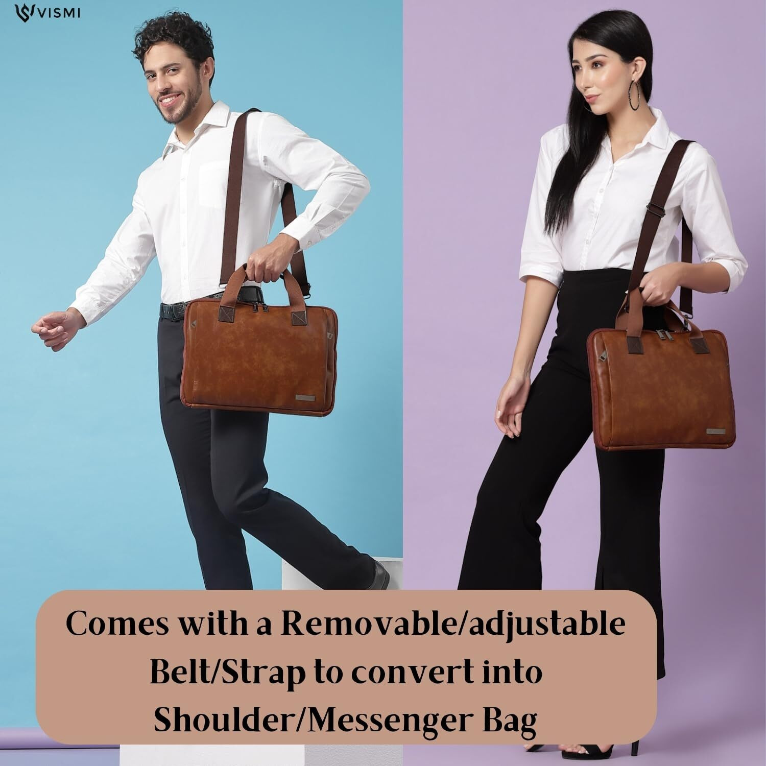 Vismiintrend Stylish Vegan Leather Office Laptop Sleeve Briefcase Handbag Shoulder Messenger Bag For Men And Women | Slim | Portable Bags |13/14/15.6 Inch Laptops | Diwali | Corporate | Gifts (Tan)