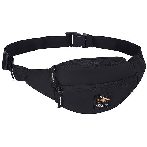 Wildhorn 2.4L Waist Bag For Men Women I Ultra Strong Stitching, Sturdy Zippers, Waterproof, Large Fanny Pack For Hiking Travel Camping Running Sports With Adjustable Strap (Black)