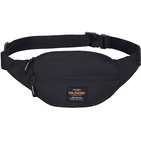 Wildhorn 2.4L Waist Bag For Men Women I Ultra Strong Stitching, Sturdy Zippers, Waterproof, Large Fanny Pack For Hiking Travel Camping Running Sports With Adjustable Strap (Black)