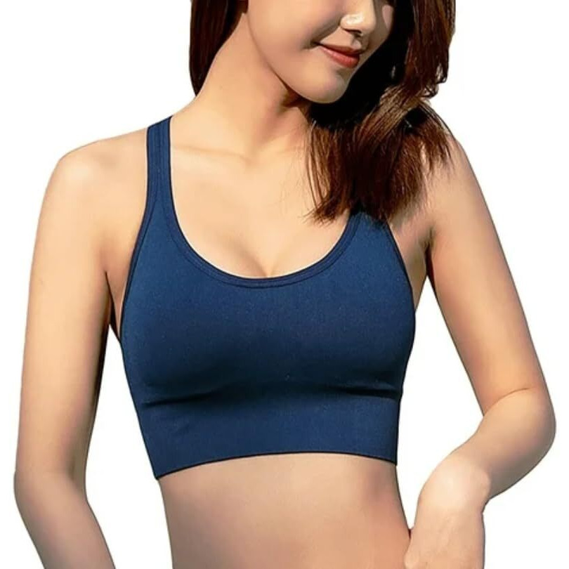 Glamoras Women's Nylon Spandex Padded Non Wired Racer Back Sports Bra For Gym, Cardio, Zumba And Yoga | Everyday Active Wear For Girls | Size M To 2Xl Blue