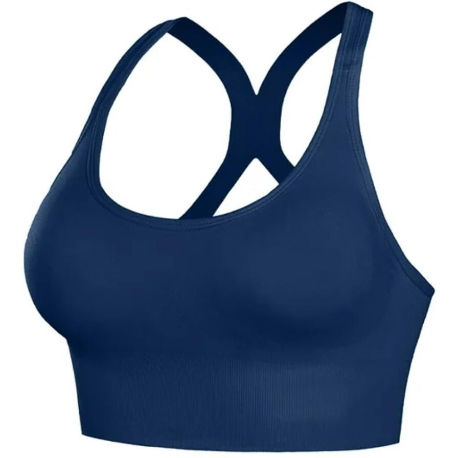 Glamoras Women's Nylon Spandex Padded Non Wired Racer Back Sports Bra For Gym, Cardio, Zumba And Yoga | Everyday Active Wear For Girls | Size M To 2Xl Blue