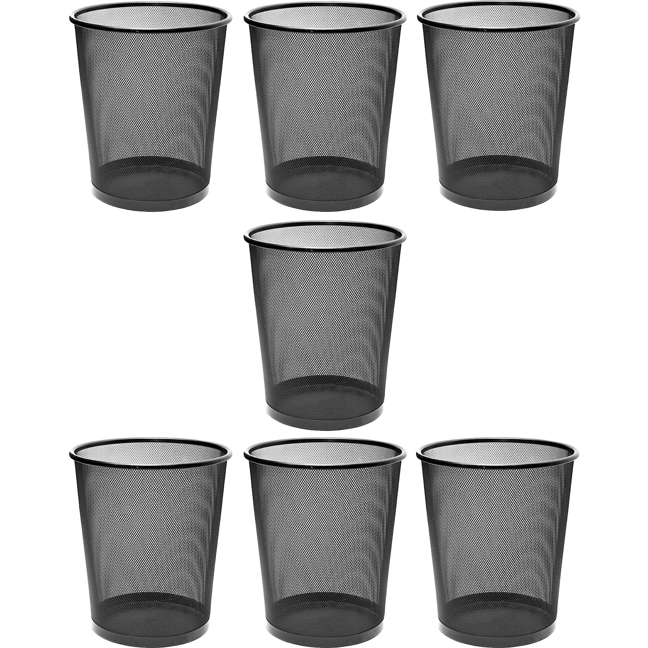 Goodwill Tech Open-Top Cylindrical Metal Mesh Recycling Dustbins- Waste Basket For Home/Office/Coffee Shop/Hotel Non-Toxic - Black (Set Of 7, Small (9L))