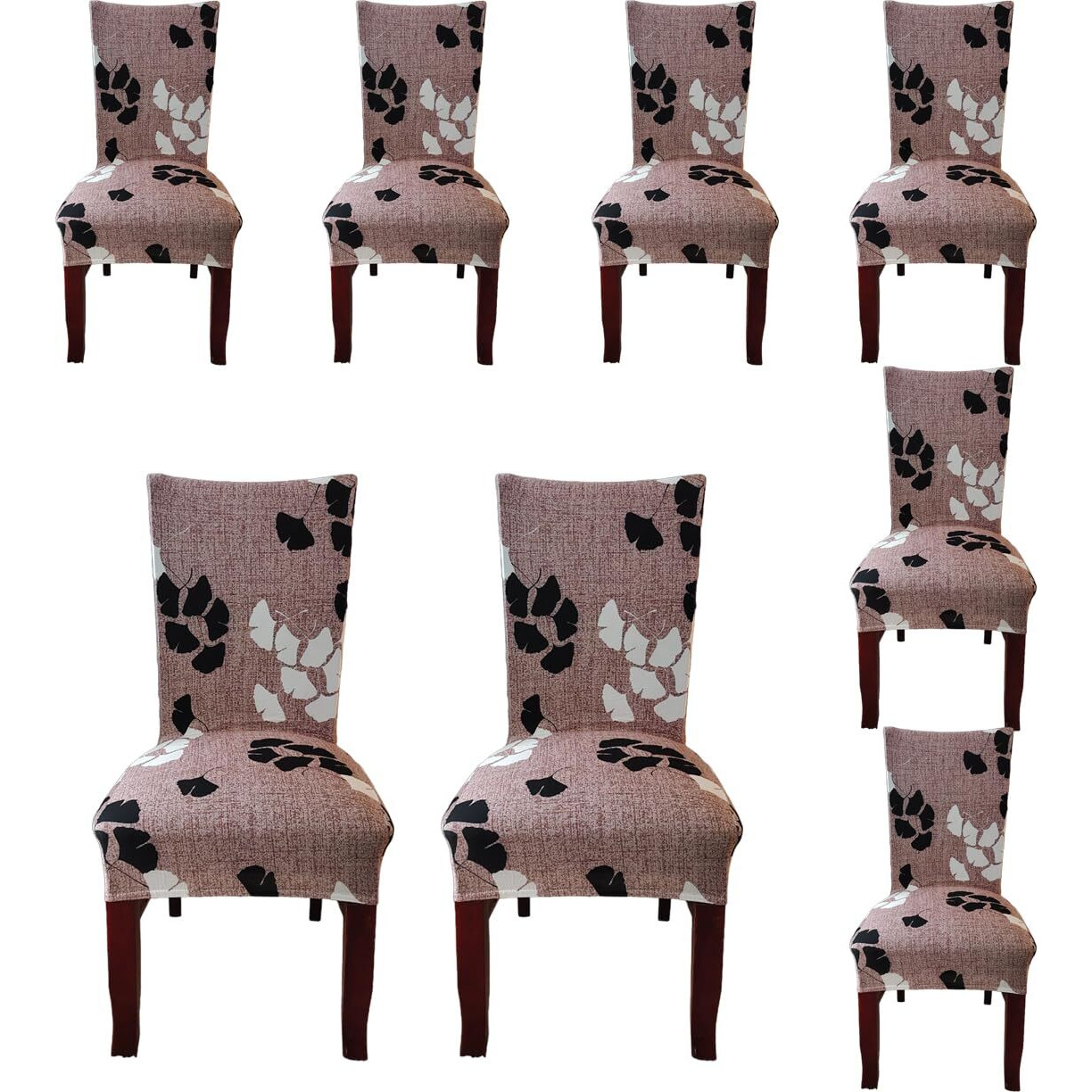 Styleys Elastic Chair Cover Stretch Removable Washable Short Dining Chair Cover Protector Seat Slipcover (Set Of 8, Maple Coffee, Sd-3178)