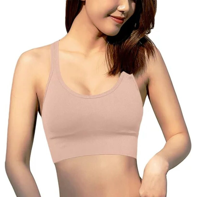 Glamoras Women's Nylon Spandex Padded Non Wired Racer Back Sports Bra For Gym, Cardio, Zumba And Yoga | Everyday Active Wear For Girls | Size M To 2Xl Peach