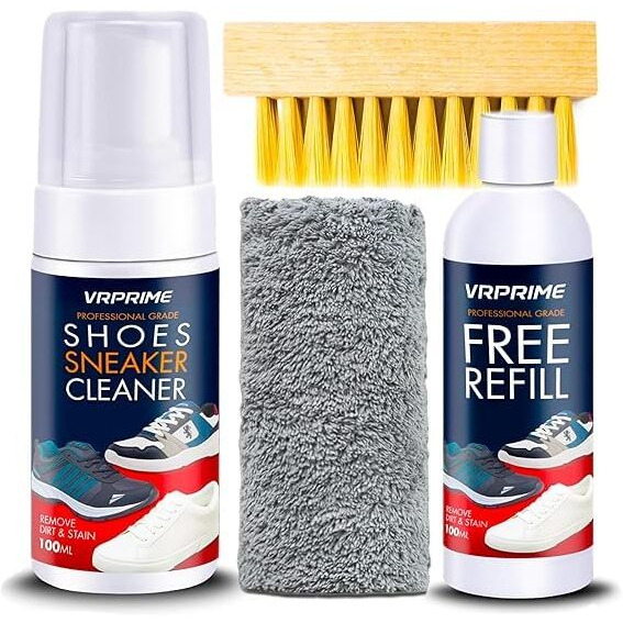 Vr Prime Shoe Sneaker Cleaning Kit | Suitable For Nubuck, Canvas, Knit, Trainers & Sports Shoes | With Brush, Microfibre Cloth & Refill Bottle