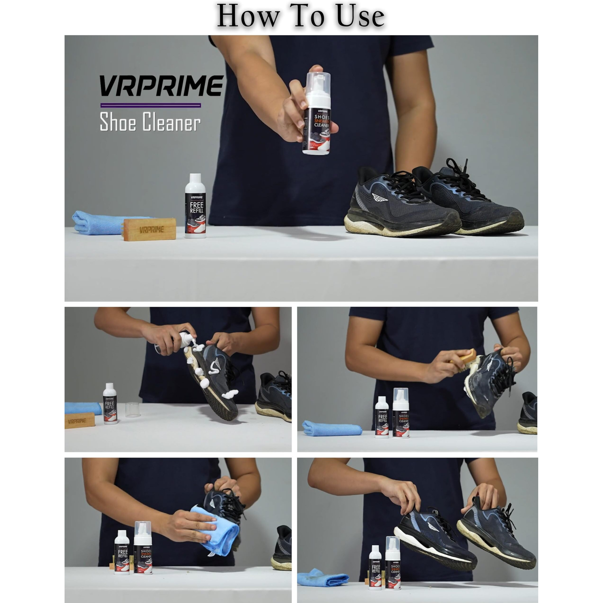 Vr Prime Shoe Sneaker Cleaning Kit | Suitable For Nubuck, Canvas, Knit, Trainers & Sports Shoes | With Brush, Microfibre Cloth & Refill Bottle