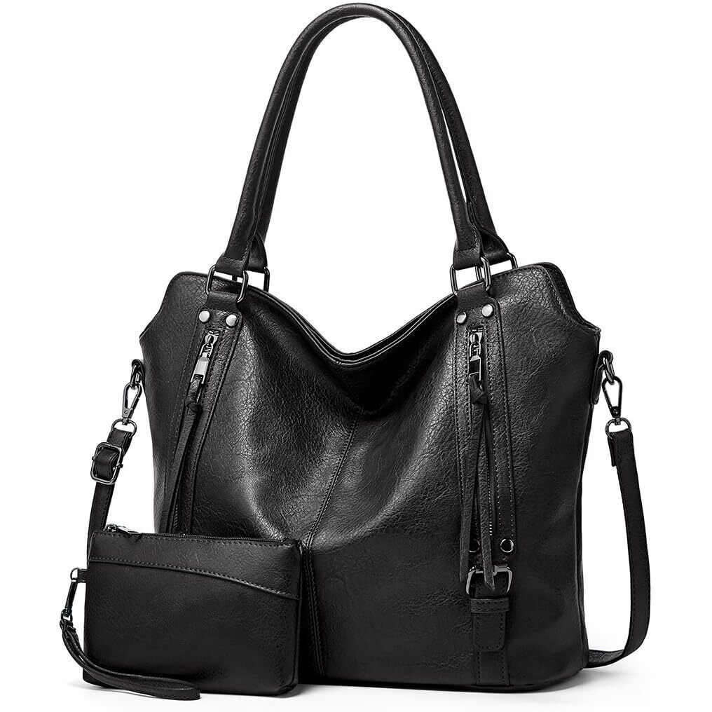 Huggi Pu Leather Hand Bag For Women Shoulder Bags For Women With Strap And Zipper Ladies Purse For Birthday Anniversary Thanksgiving Purse And Handbag Combo (Rich Black)