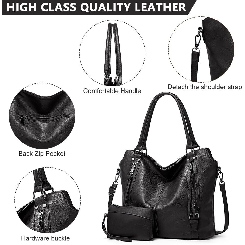 Huggi Pu Leather Hand Bag For Women Shoulder Bags For Women With Strap And Zipper Ladies Purse For Birthday Anniversary Thanksgiving Purse And Handbag Combo (Rich Black)