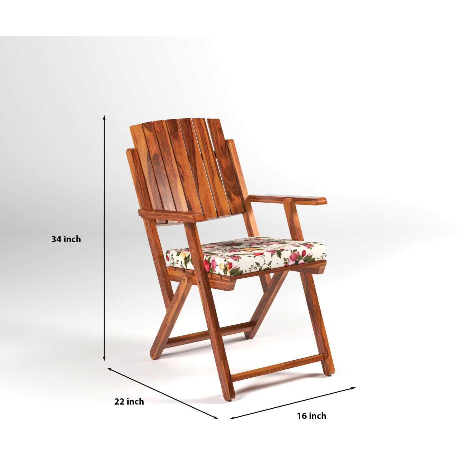 Vmdj Furniture Sheesham Wooden Brown Color With Printed Cushion Portable Foldable 4 Seater Chair With Table Set Outdoor Balcony Garden Coffee Table Set Furniture