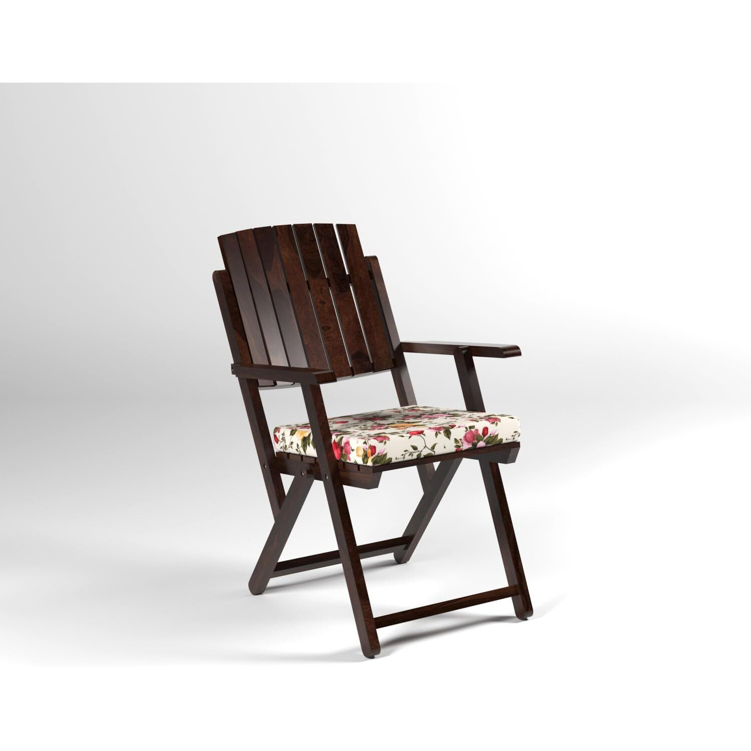 Vmdj Furniture Sheesham Wooden Portable Foldable Coffee Color 4 Seater Chair And Table Set With Printed Cushion Outdoor Balcony Garden Coffee Table Set Furniture