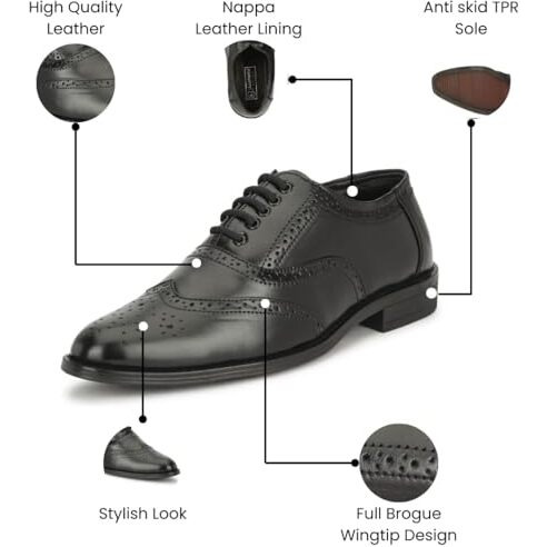 Leatherful Genuine Leather Brogue Shoes For Men | Tpr Sole & Nappa Leather Lining | Classic Dress Footwear (Black, Uk Footwear Size System, Adult, Men, Numeric, Medium, 8)