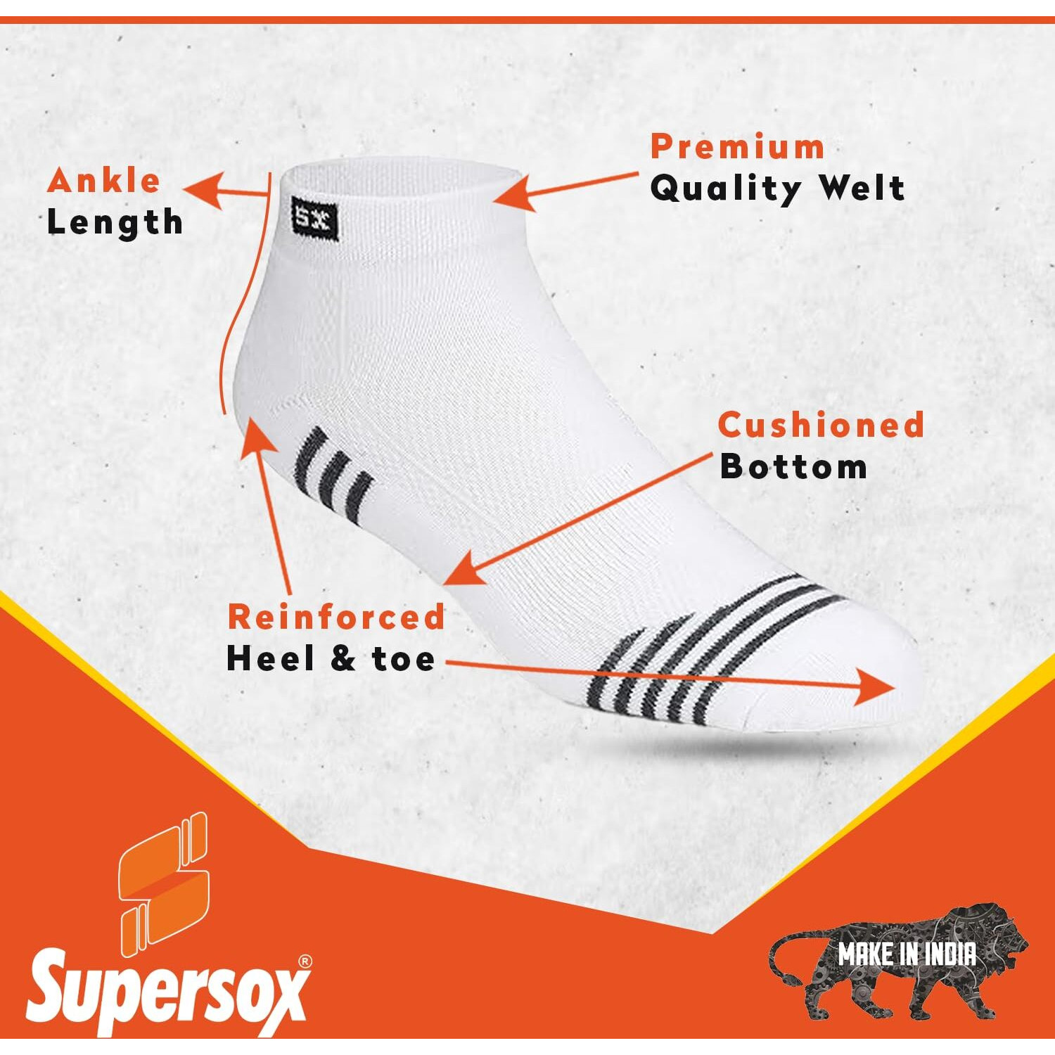 Supersox Ankle Length Unisex Sports Socks, Made With Breathable, Anti Odour & Moisture Absorbent Combed Cotton With A Extra Durable Welt & Cushioned Bottom, Ideal For All Day Wear (5), Assorted