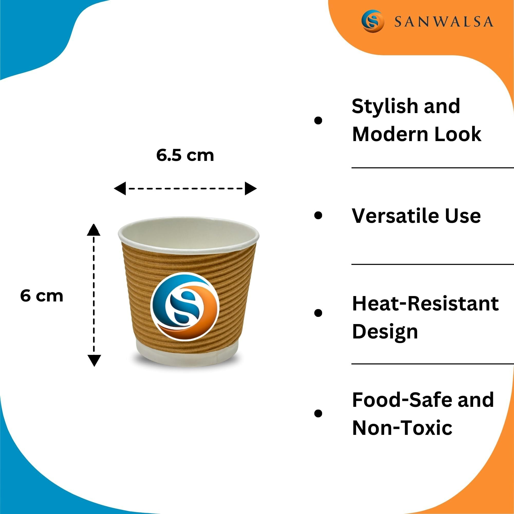 Sanwalsa (150 Ml,Brown- Pack Of 100-Piece, Paper Disposable Ripple Cup Eco-Friendly, Safe & Hygienic For Juice,Coffee,Tea,Home,Office,Party & Wedding Events