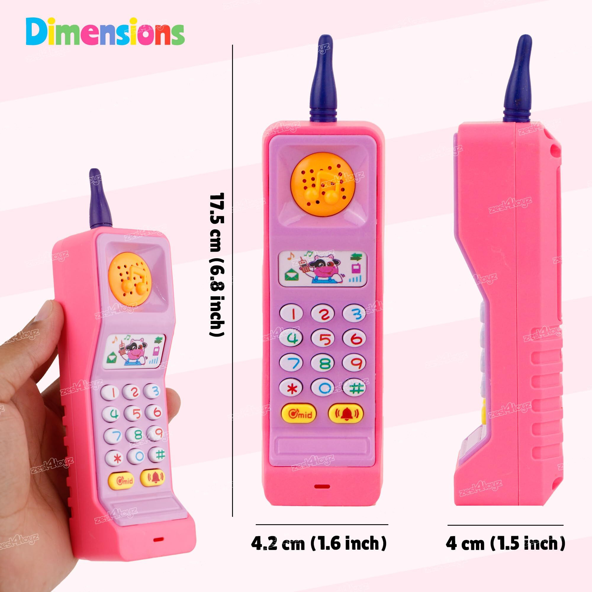 Zest 4 Toyz Musical Mobile Phone Toy For Kids Cellphone | Telephone | Light & Sound | Educational Toys For Kids Baby Babies - Multicolor (Battery Included)