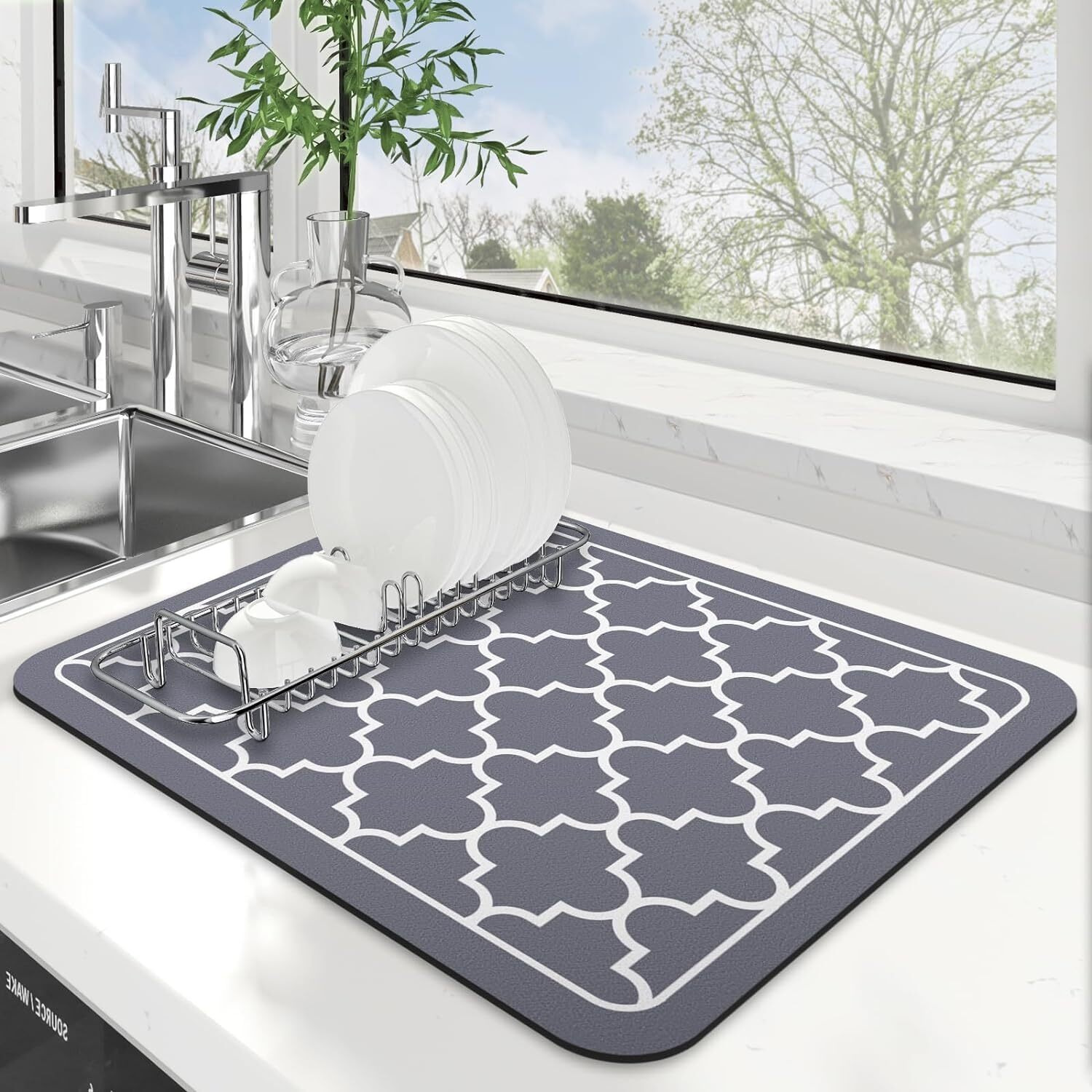 Homecloud Dish Drying Mat For Kitchen Counter Hide Stain Super Absorbent, Non-Slip, Heat-Resistant, Great For Dishes, Rack Pad, Kitchen Counter, Coffee Maker, Coffee Bar Items (40X50Cm, Grey)