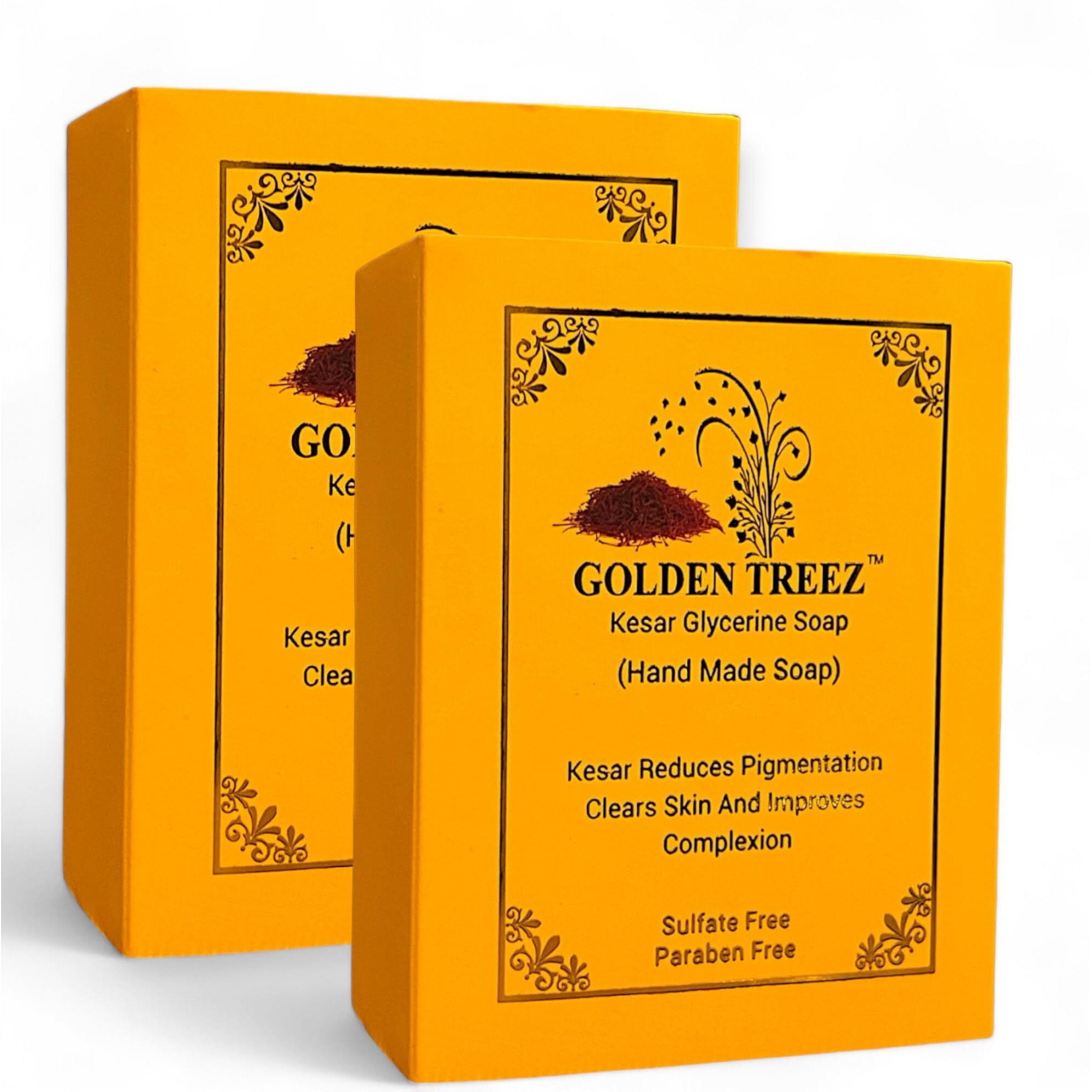 Golden Treez Saffron Handmade Bath Soap For Tan Removal, Acne (Pimples) Natural, Bathing Kesar Soap For Men And Women-115 Gm (Pack Of 2)