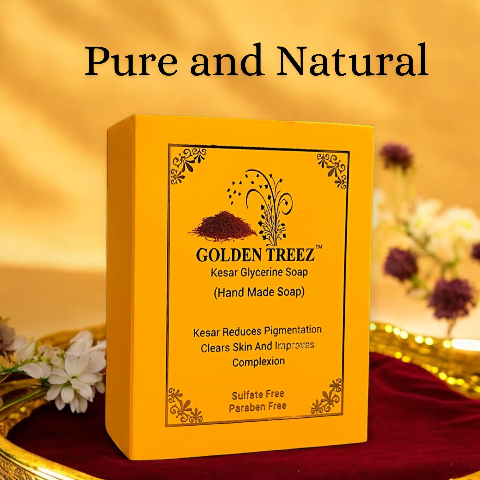 Golden Treez Saffron Handmade Bath Soap For Tan Removal, Acne (Pimples) Natural, Bathing Kesar Soap For Men And Women-115 Gm (Pack Of 2)