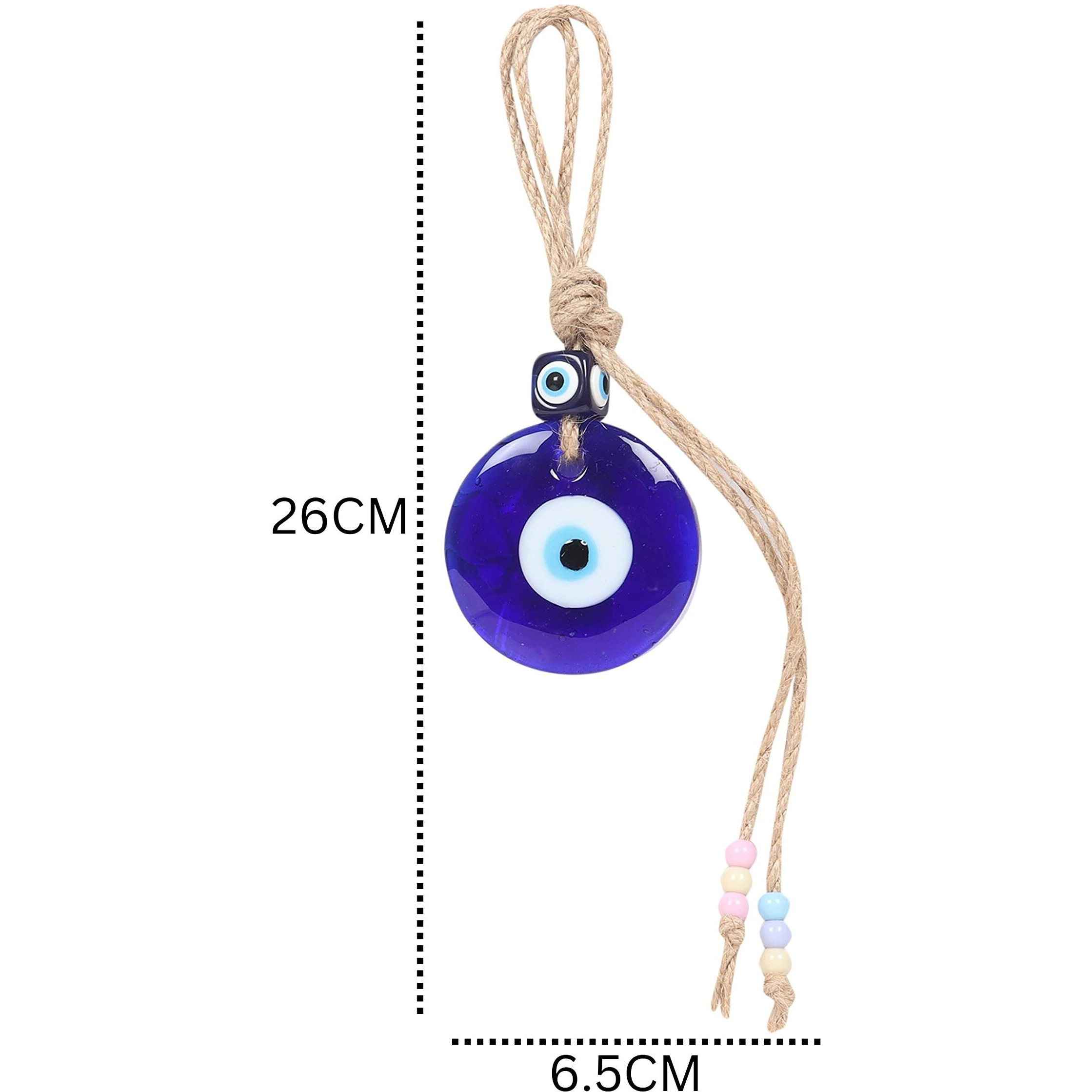 Linensutra Handmade Turkish Evil Eye Blue Glass Hanging For Good Luck Prosperity Zodiac Success Health Wealth Office Home Decor & Car (Jute String With Multi Color Beads) (Jugl-1020)