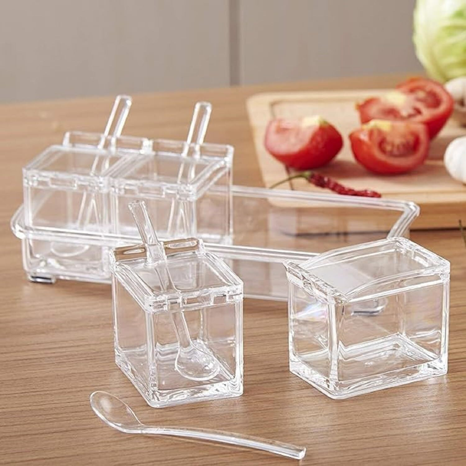 Hamsa Multipurpose Spice Jars For Kitchen, Masala Box, Detachable Container Small Spices Rack, Salt Sugar Pepper Seasonings Jar, Small Box Storage With Spoon Acrylic, Masala Dani Masala Dabba