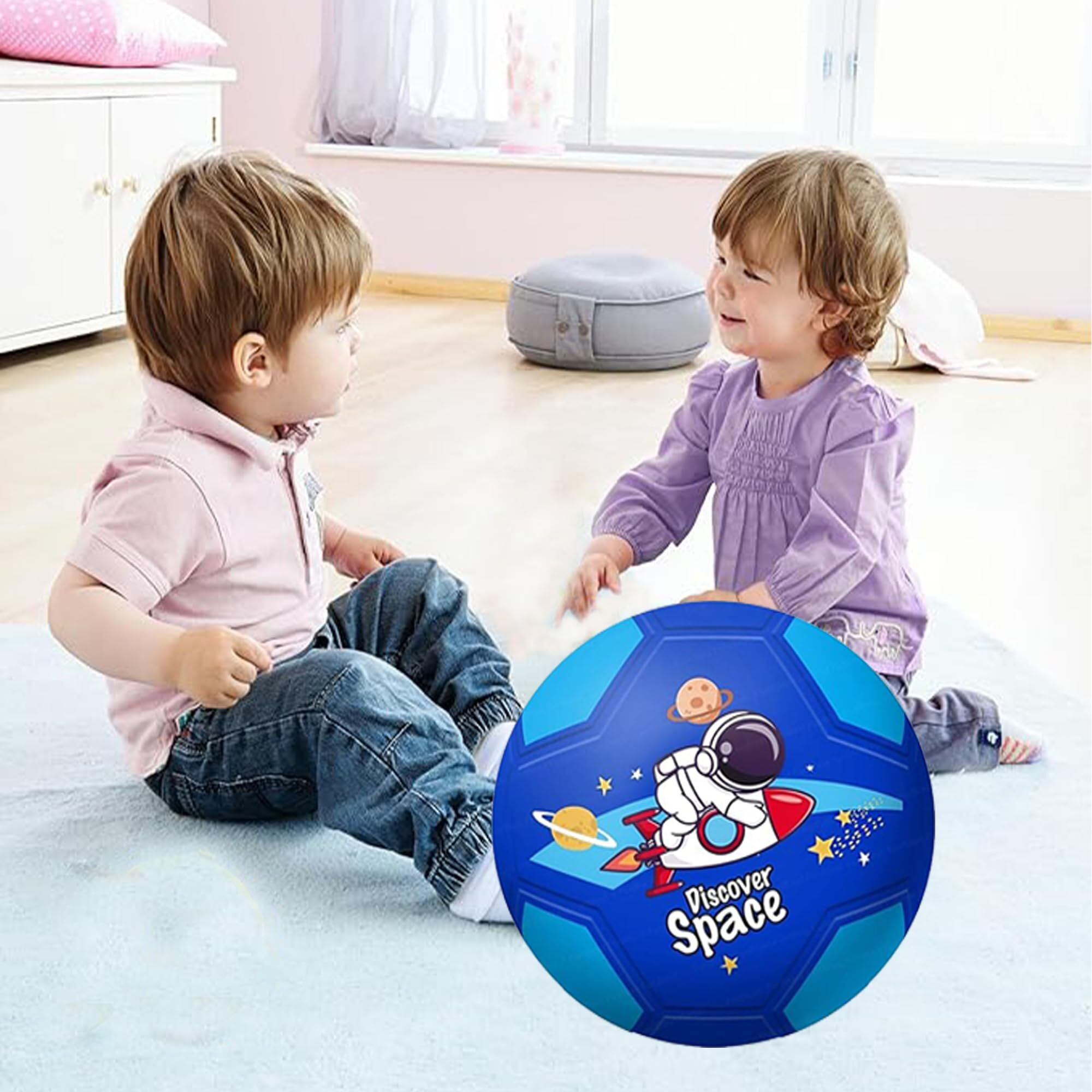 Funblast Football For Kids - 9 Inches Colorful Space Football Sports Toy - Extra Grip Silicon Rubber Beach Ball Sports Outdoor Game, Inflatable Ball For Kids Boys 3+ Years (Pack Of 1) (Blue)