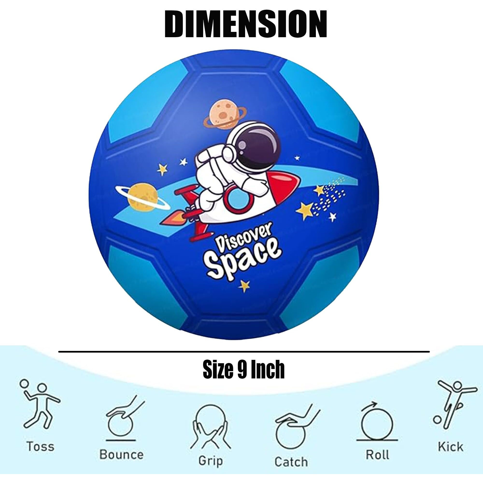 Funblast Football For Kids - 9 Inches Colorful Space Football Sports Toy - Extra Grip Silicon Rubber Beach Ball Sports Outdoor Game, Inflatable Ball For Kids Boys 3+ Years (Pack Of 1) (Blue)