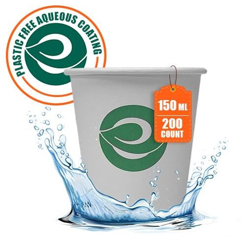 Eco Soul [150 Ml, 200 Count Disposable White Paper Cups| Plastic-Free Aqueous Coated | Eco-Friendly & Biodegradable Cups | Use & Throw Party Glasses | Ideal For Tea, Coffee & Water | 190 Gsm