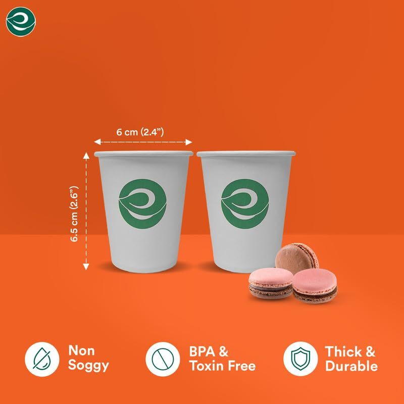 Eco Soul [150 Ml, 200 Count Disposable White Paper Cups| Plastic-Free Aqueous Coated | Eco-Friendly & Biodegradable Cups | Use & Throw Party Glasses | Ideal For Tea, Coffee & Water | 190 Gsm