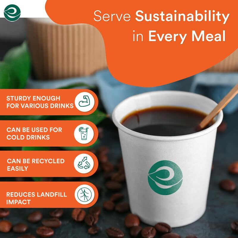 Eco Soul [150 Ml, 200 Count Disposable White Paper Cups| Plastic-Free Aqueous Coated | Eco-Friendly & Biodegradable Cups | Use & Throw Party Glasses | Ideal For Tea, Coffee & Water | 190 Gsm