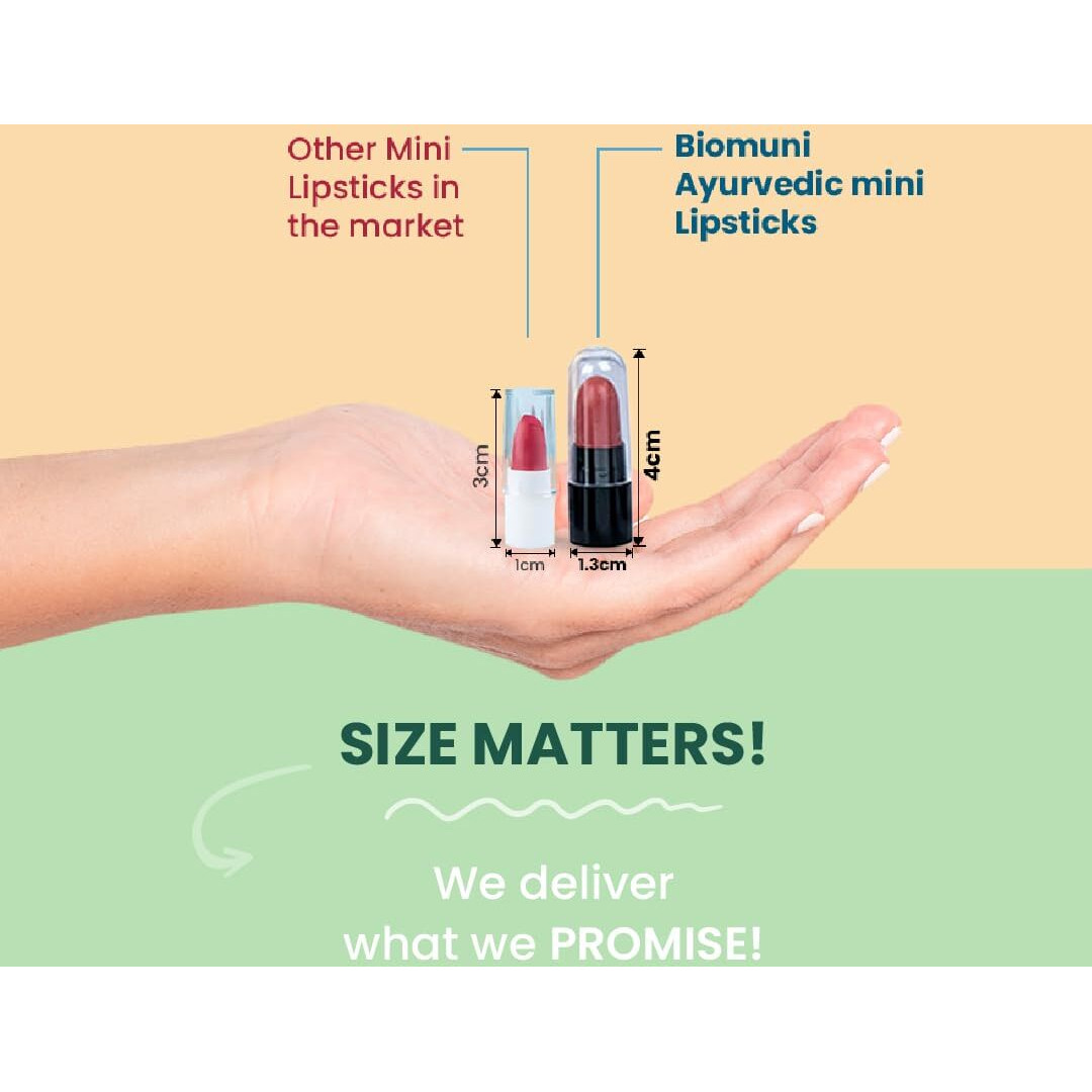 Biomuni Ayurvedic & Natural Creamy Matte Lip Hydrating & Moisturizing Minis Lipsticks Set For Women | Jojoba, Castor And Rosemary Oil With Vitamin E | Proudly The Biggest Mini Lipstick Combo Pack