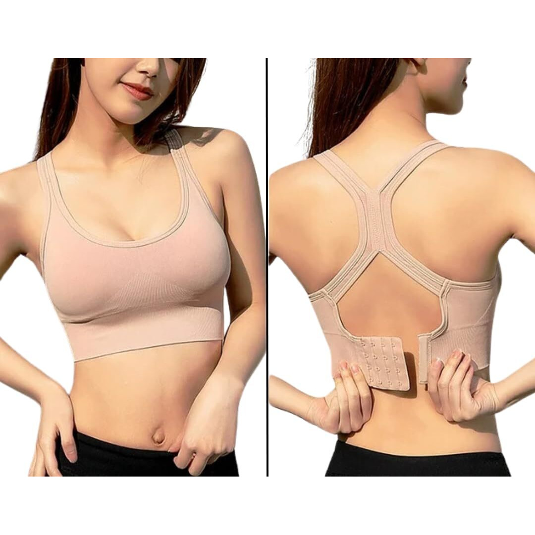Glamoras Women's Nylon Spandex Padded Non Wired Racer Back Sports Bra For Gym, Cardio, Zumba And Yoga | Everyday Active Wear For Girls | Size M To 2Xl Peach
