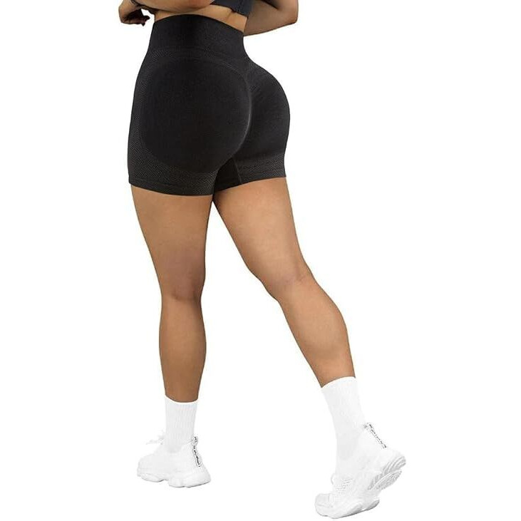 Fshway Women's Gym Shorts Booty Scrunch High Wasit Seamless Sports Shorts Workout Push Up Shorts Cycling Fitness Running Shorts (In, Alpha, M, Regular, Black)