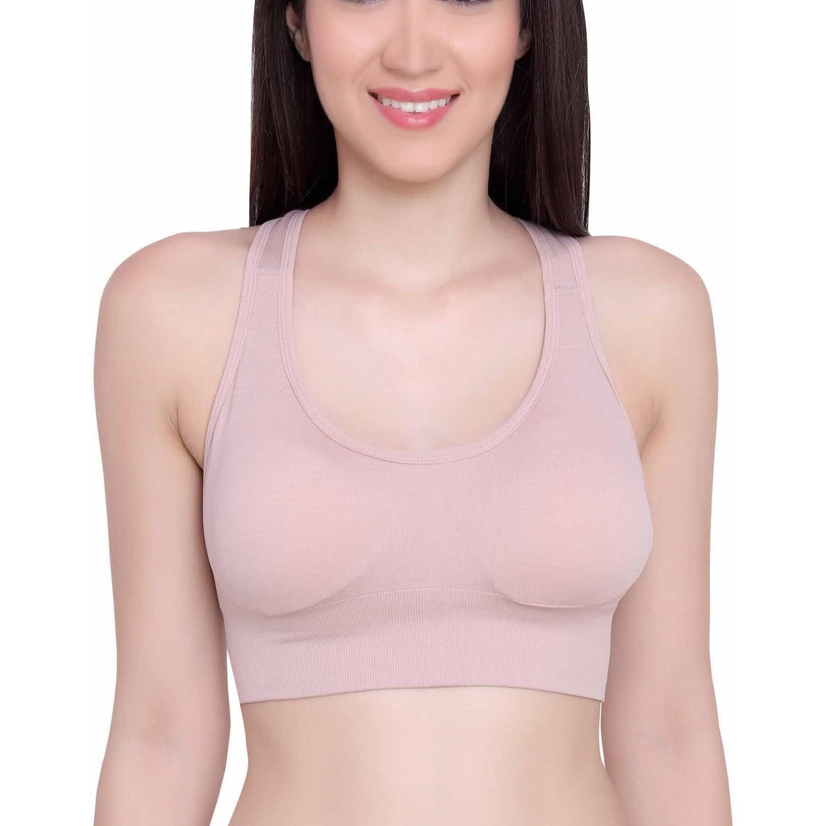 Glamoras Women's Nylon Spandex Padded Non Wired Racer Back Sports Bra For Gym, Cardio, Zumba And Yoga | Everyday Active Wear For Girls | Size M To 2Xl Peach
