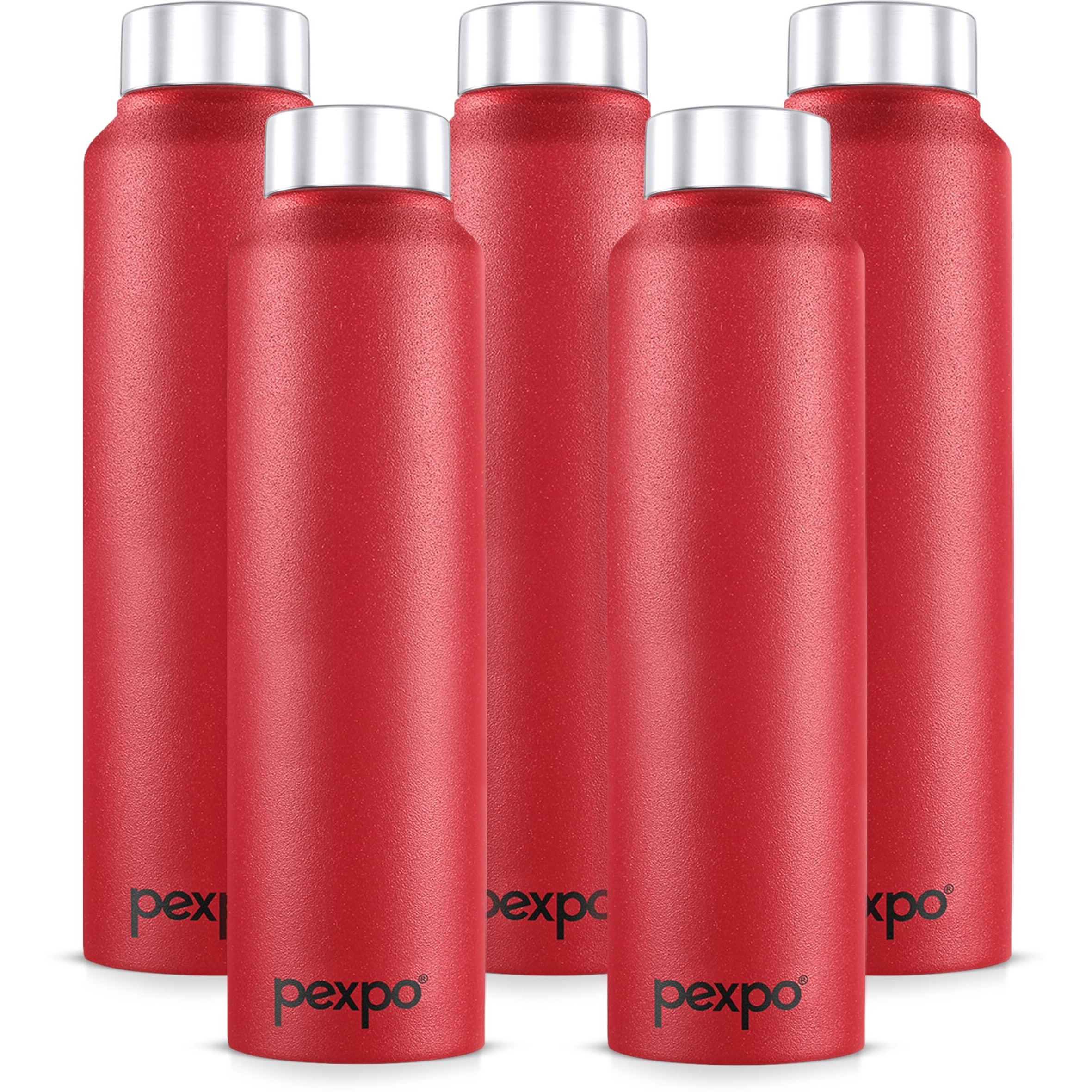 Pexpo Chromo Stainless Steel Sports/Fridge Water Bottle 1 Litre, Crimson Red Pack Of 5 | Eco Friendly | Bpa Free | Water Bottle For Office, Gym, School, Yoga, Trekking, Men, Women And Kids