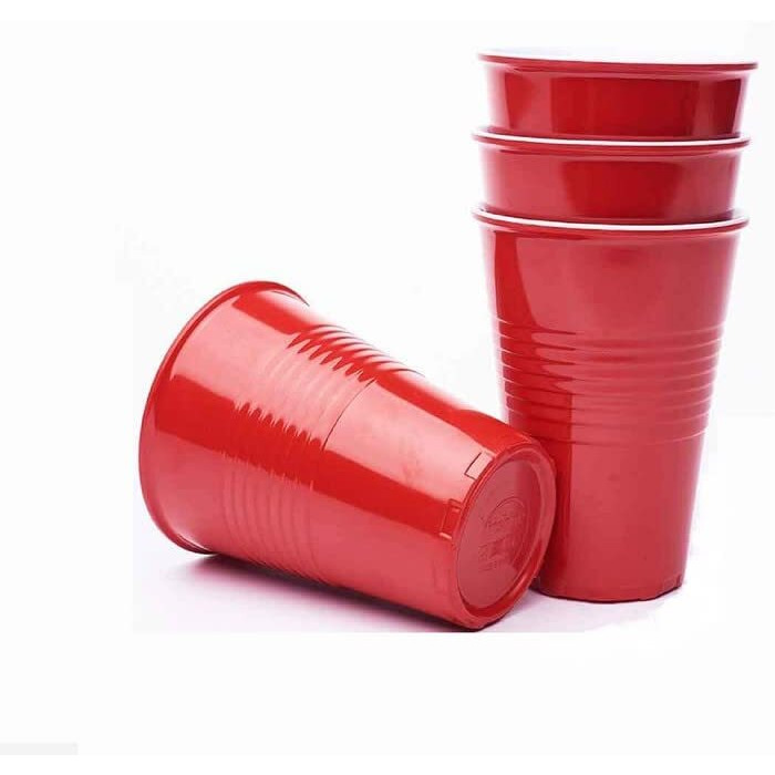 Adaamya - 20 Pcs - Easy Grip Reusable Drinking Party Cups For Iced Tea, Punch, Cocktail, Juice, Beer Pong Glasses - Red/White, 450 Milliliter (Pack Of 20 Pcs)