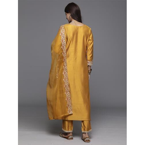 Indo Era Women's Embroidered Viscose Calf Length Straight Kurta Pant Set With Dupatta Set (Kh1Mt9425_Small)