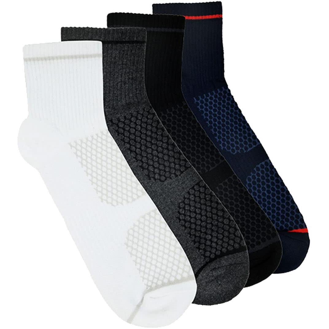 Balenzia Men's Cushioned High Ankle Sports/Gym Socks (Free Size) Made With 100% Cotton & Spandex. Pack Of 4 (Multicolour) | Terry/Towel Ankle Socks For Men.